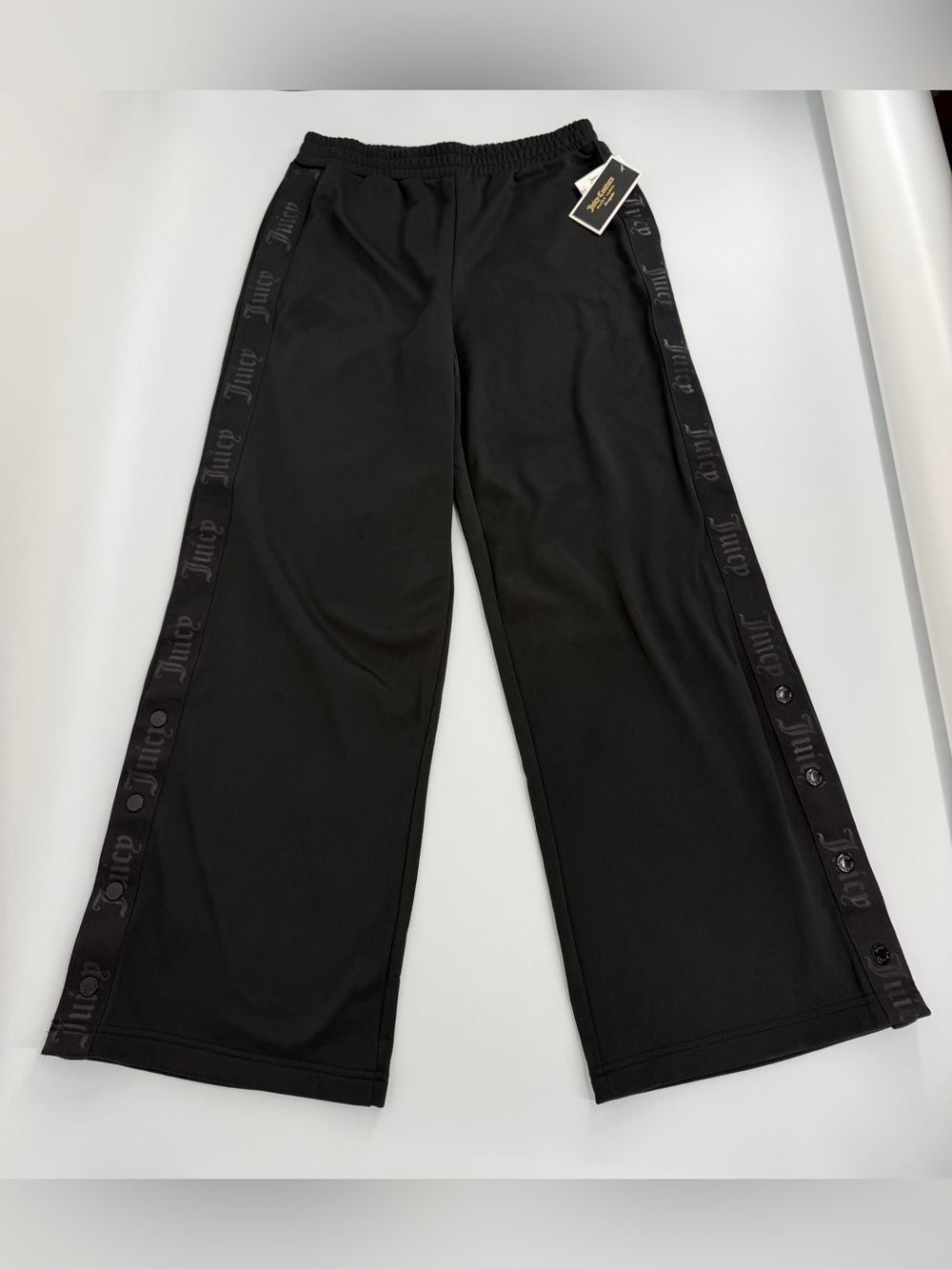 Juicy Couture Black Label Tricot Snap Track Pants Black Wide Leg S NWT